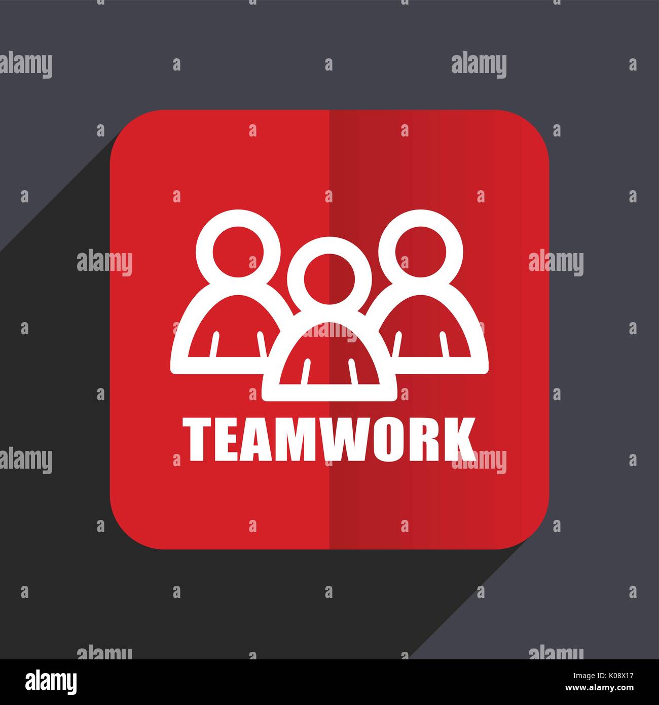 Teamwork flat design web vector icon. Red square sign on gray ...