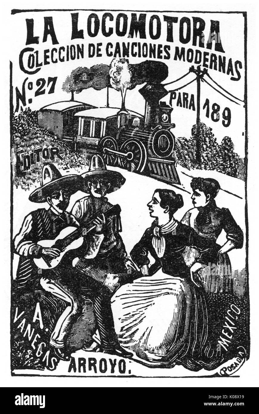 Music cover, La Locomotora -- The Locomotive, collection of modern songs, published by Arsacio Vanegas Arroyo.      Date: circa 1895 Stock Photo