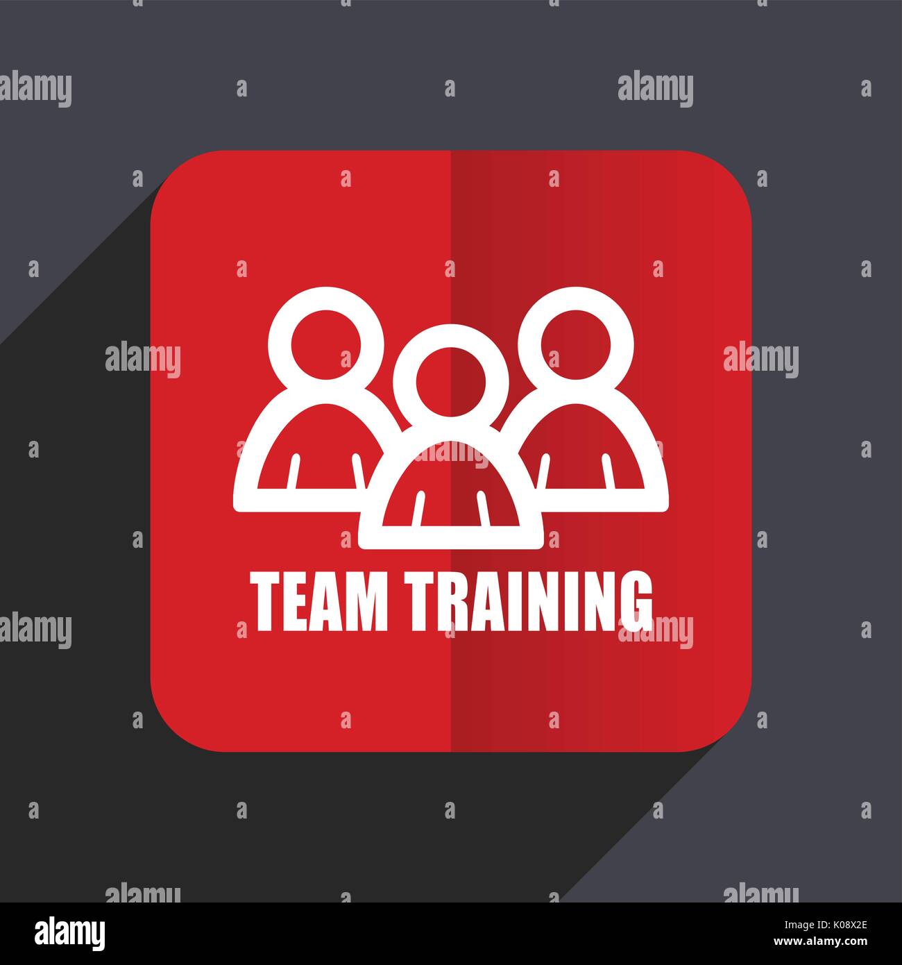 Team training flat design web vector icon. Red square sign on gray ...