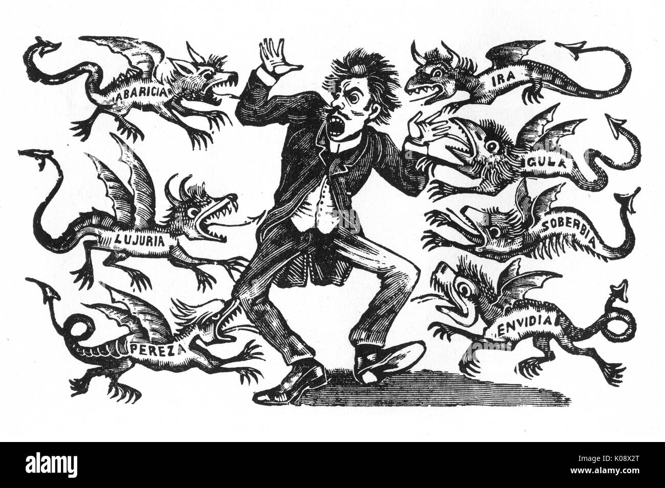 Man Attacked By The Seven Vices Mexico Avarice Lust Sloth Stock Photo Alamy