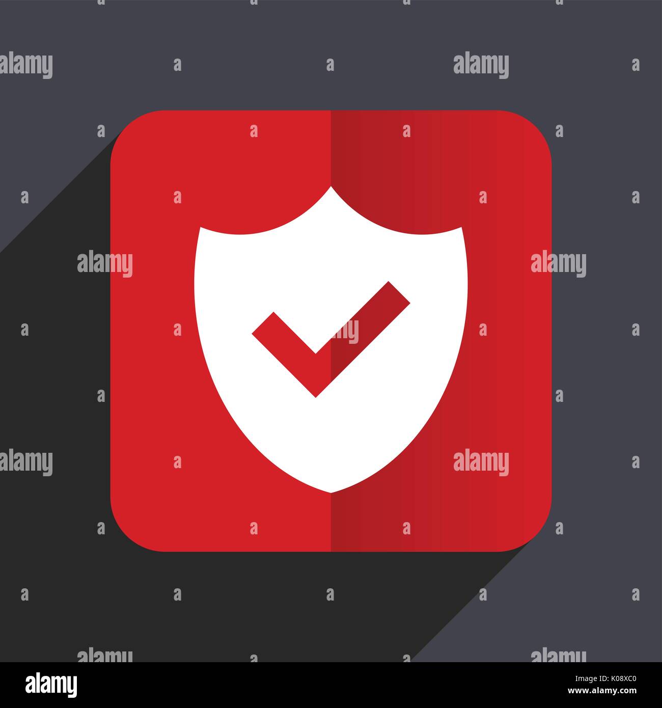 Shield flat design web vector icon. Red square sign on gray background in eps 10. Stock Vector
