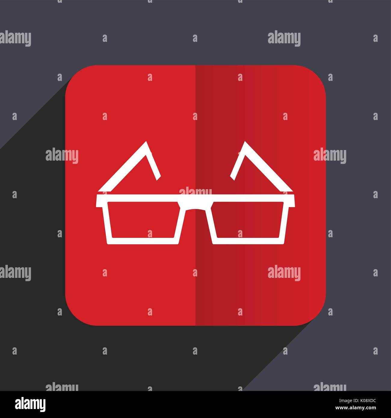 3d glasses flat design web vector icon. Red square sign on gray background in eps 10. Stock Vector