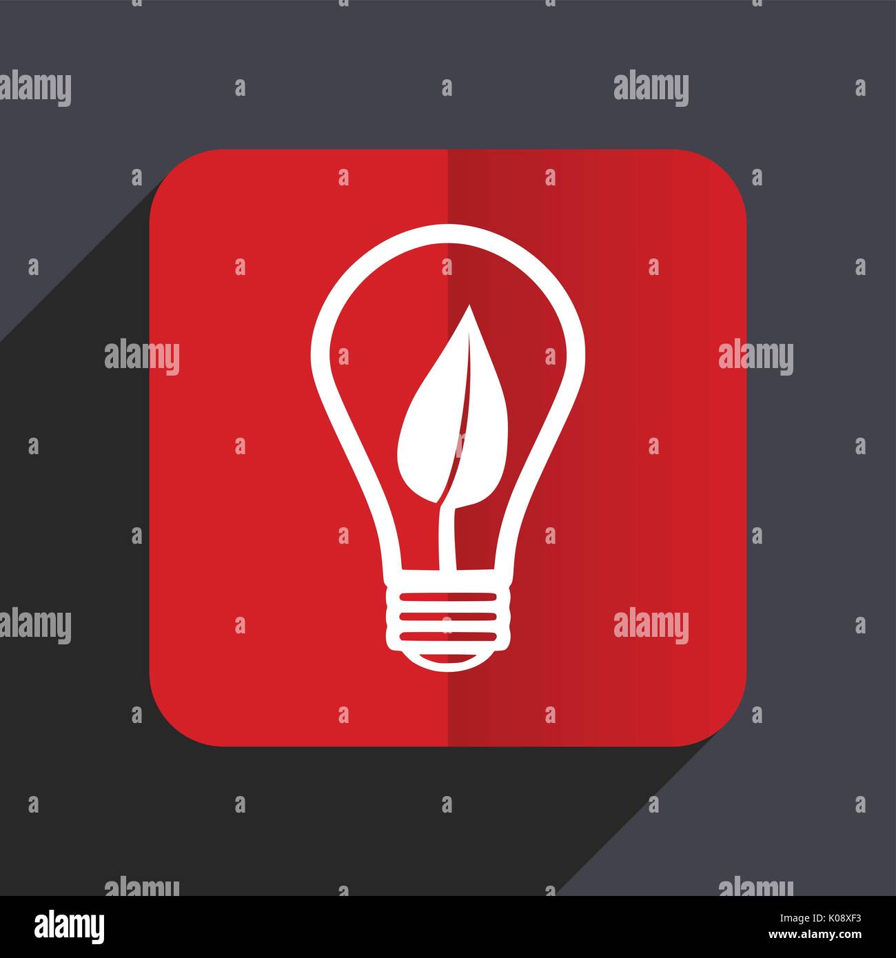 Green energy light bulb flat design web vector icon. Red square sign on gray background in eps 10. Stock Vector