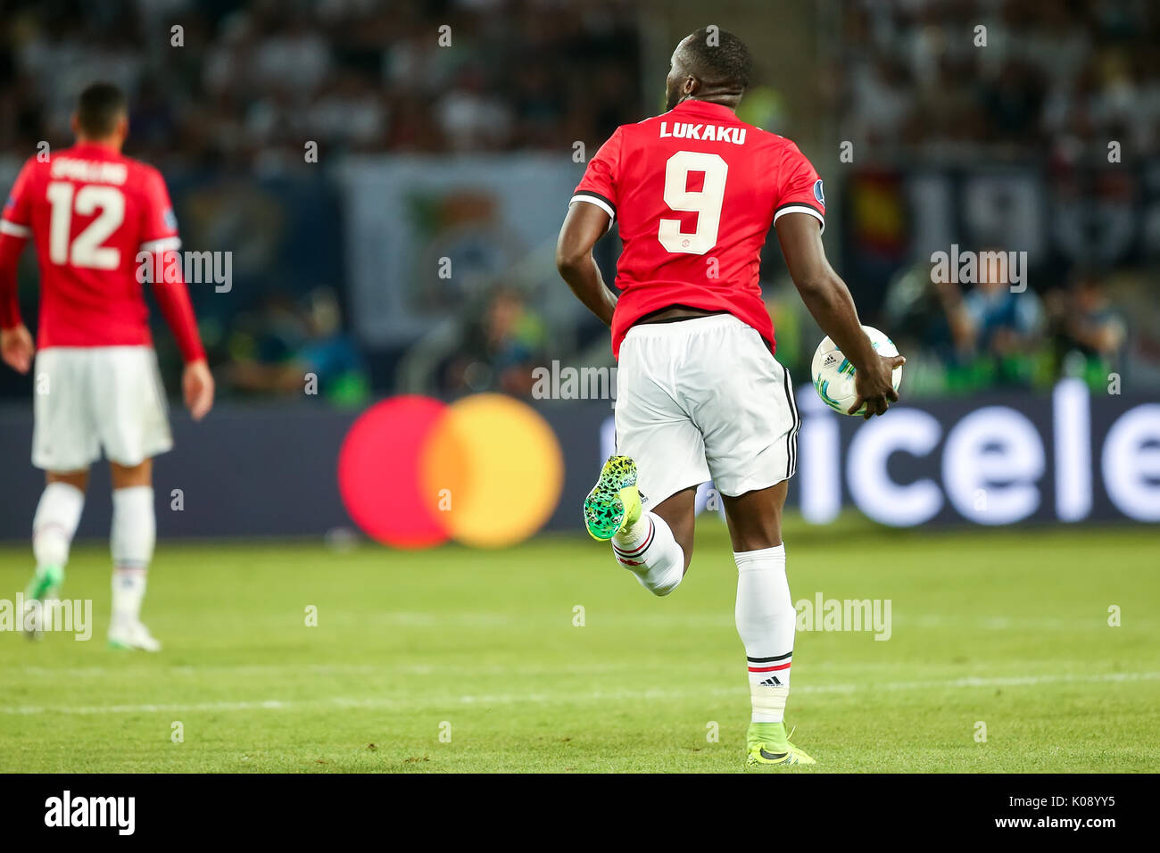 Skopje, FYROM - August 8,2017: Manchester United Romelu Lukaku during the UEFA Super Cup Final match between Real Madrid and Manchester United at Phil Stock Photo