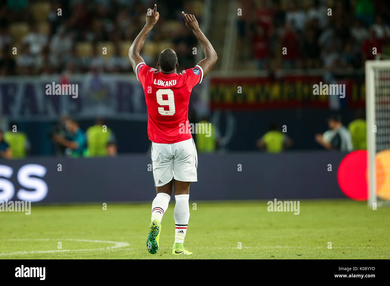 Skopje, FYROM - August 8,2017: Manchester United Romelu Lukaku during the UEFA Super Cup Final match between Real Madrid and Manchester United at Phil Stock Photo