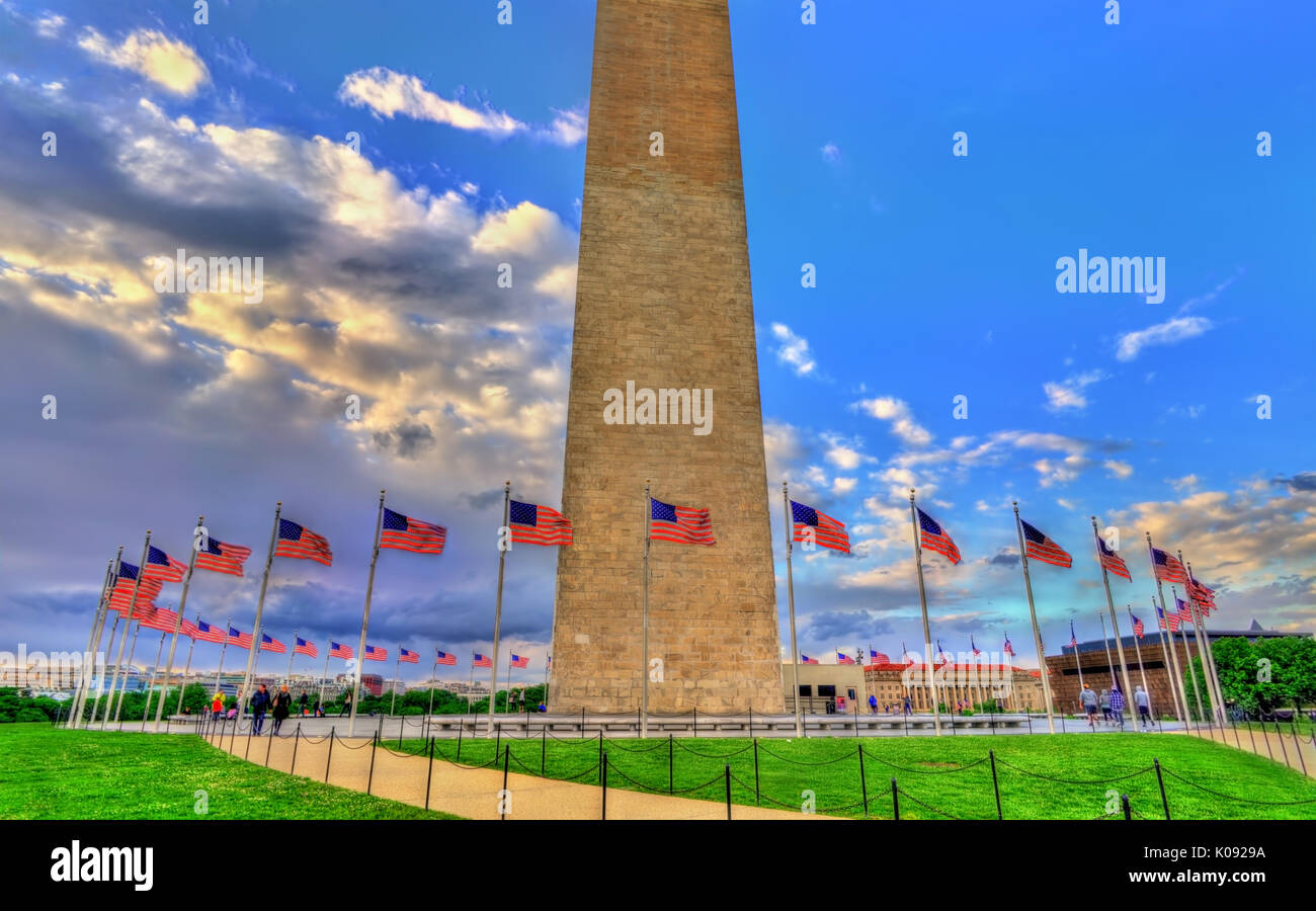 The Washington Monument, an obelisk on the National Mall in Washington
