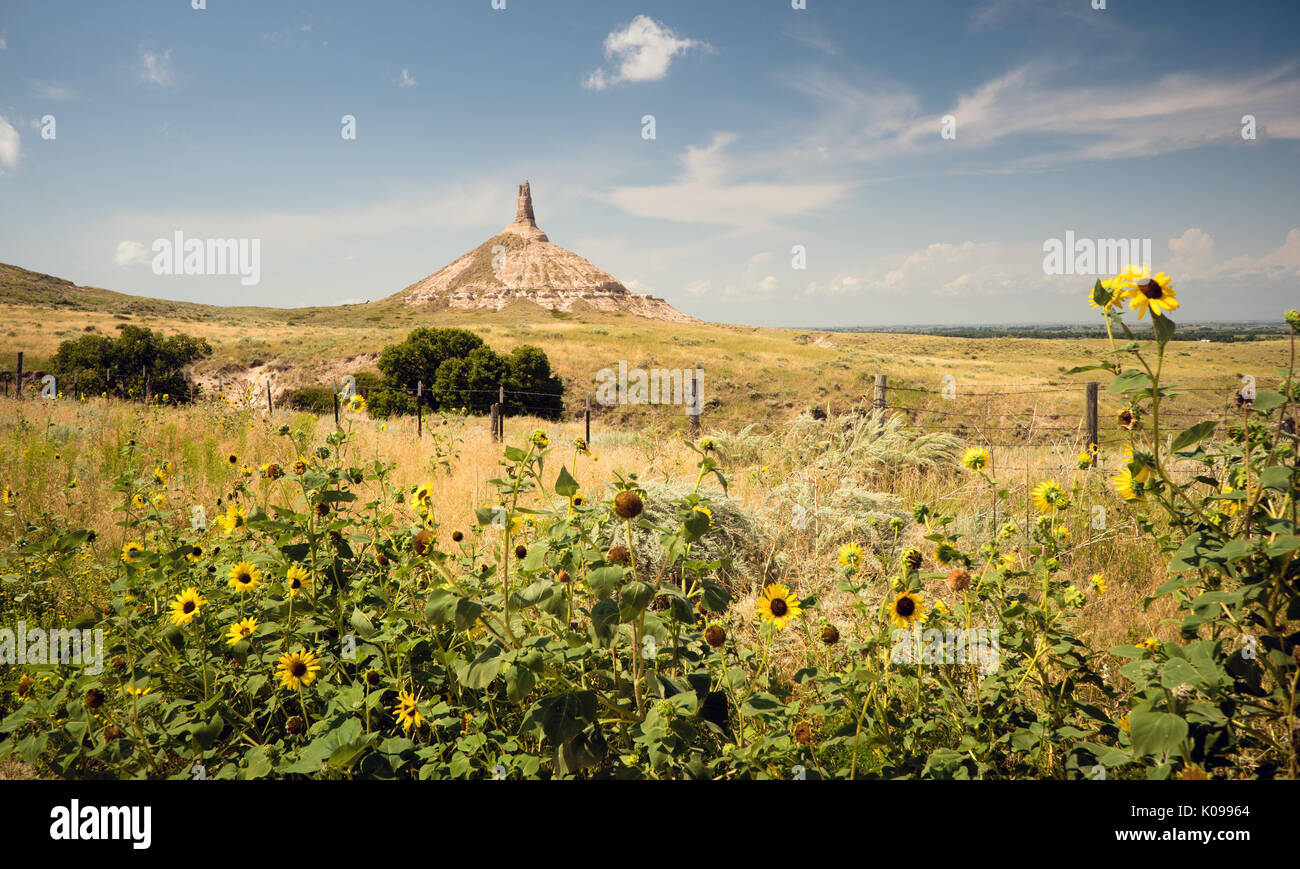 Chimney Rock in the North Platte River Valley Nebraska Stock Photo