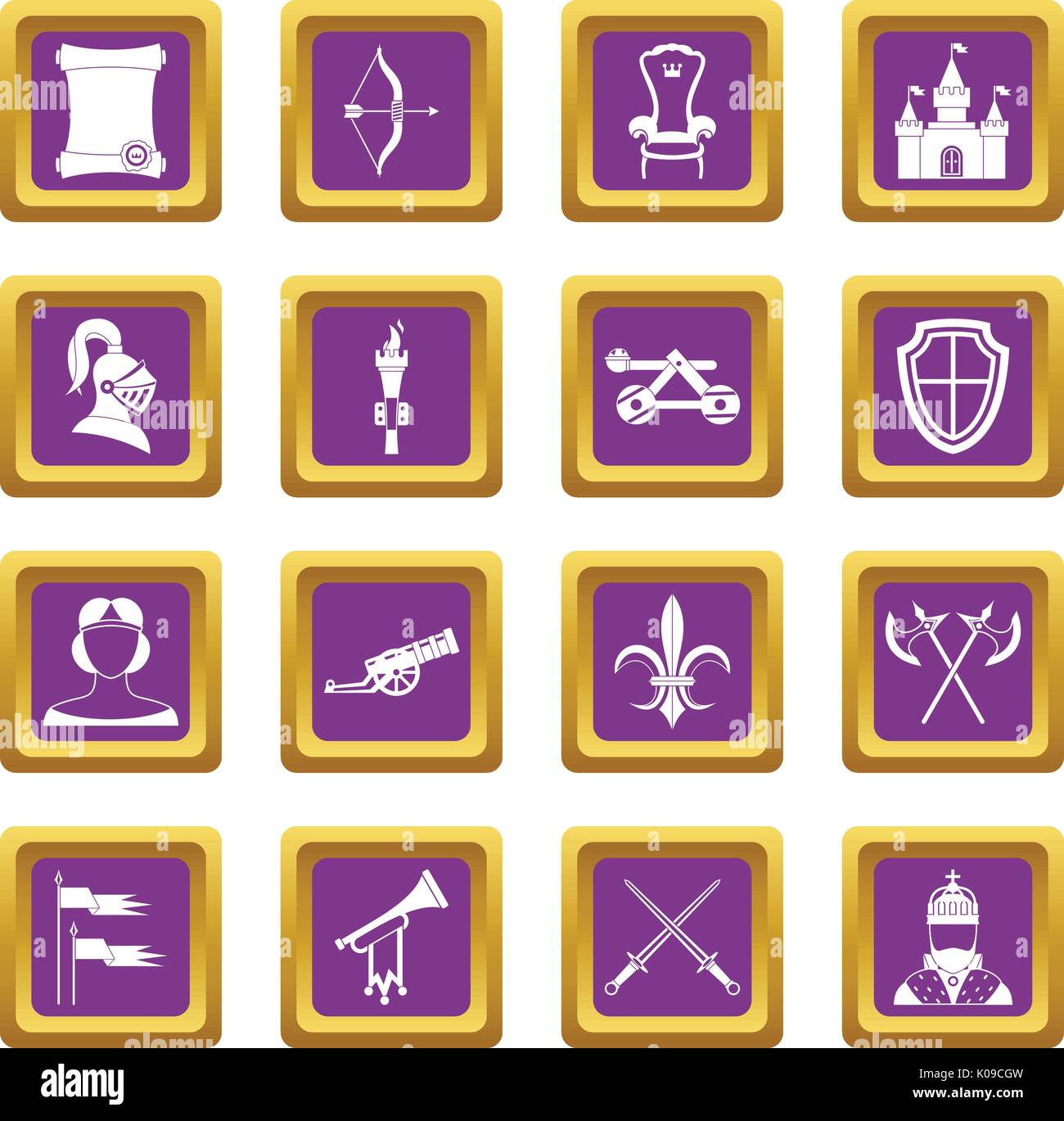 Knight medieval icons set purple Stock Vector