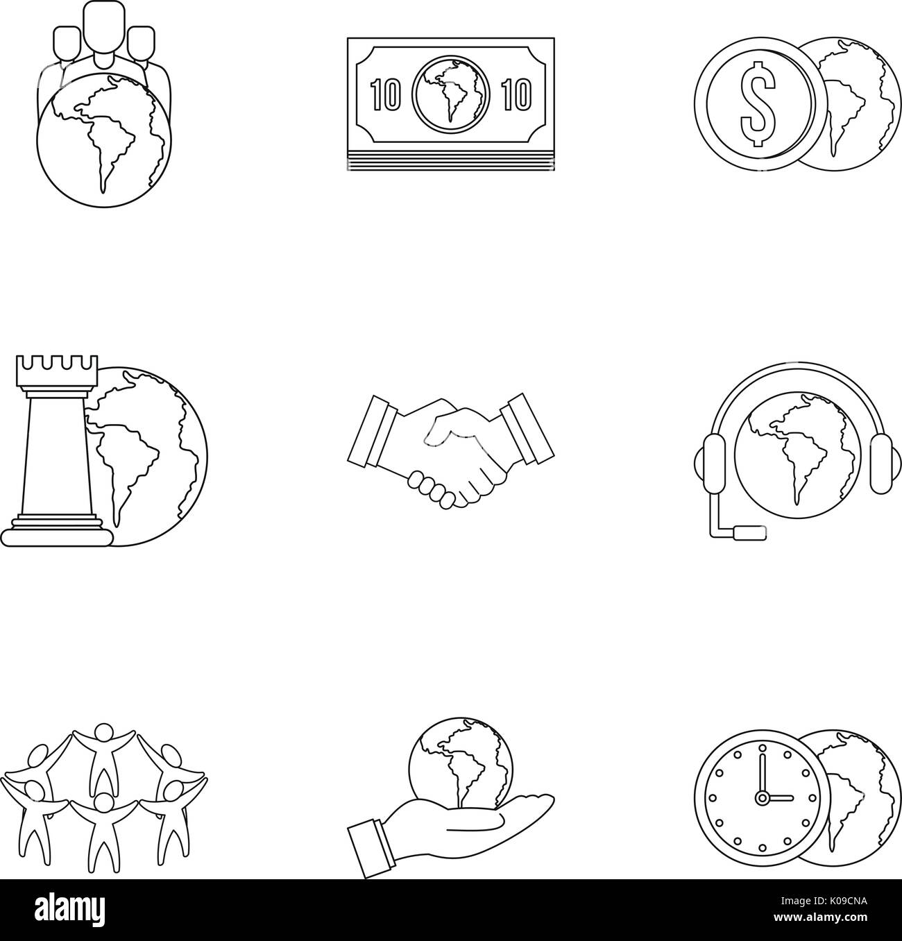 Global finance icon set, outline style Stock Vector Image & Art - Alamy