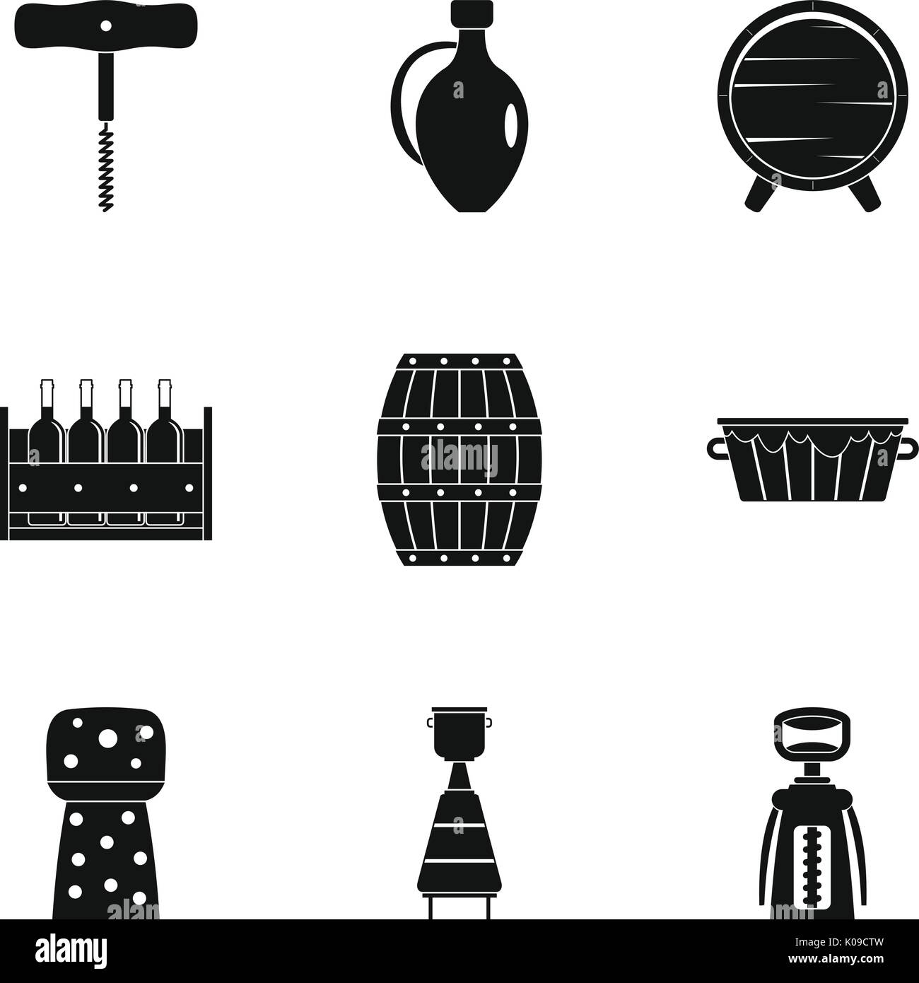 Wine restaurant icon set, simple style Stock Vector