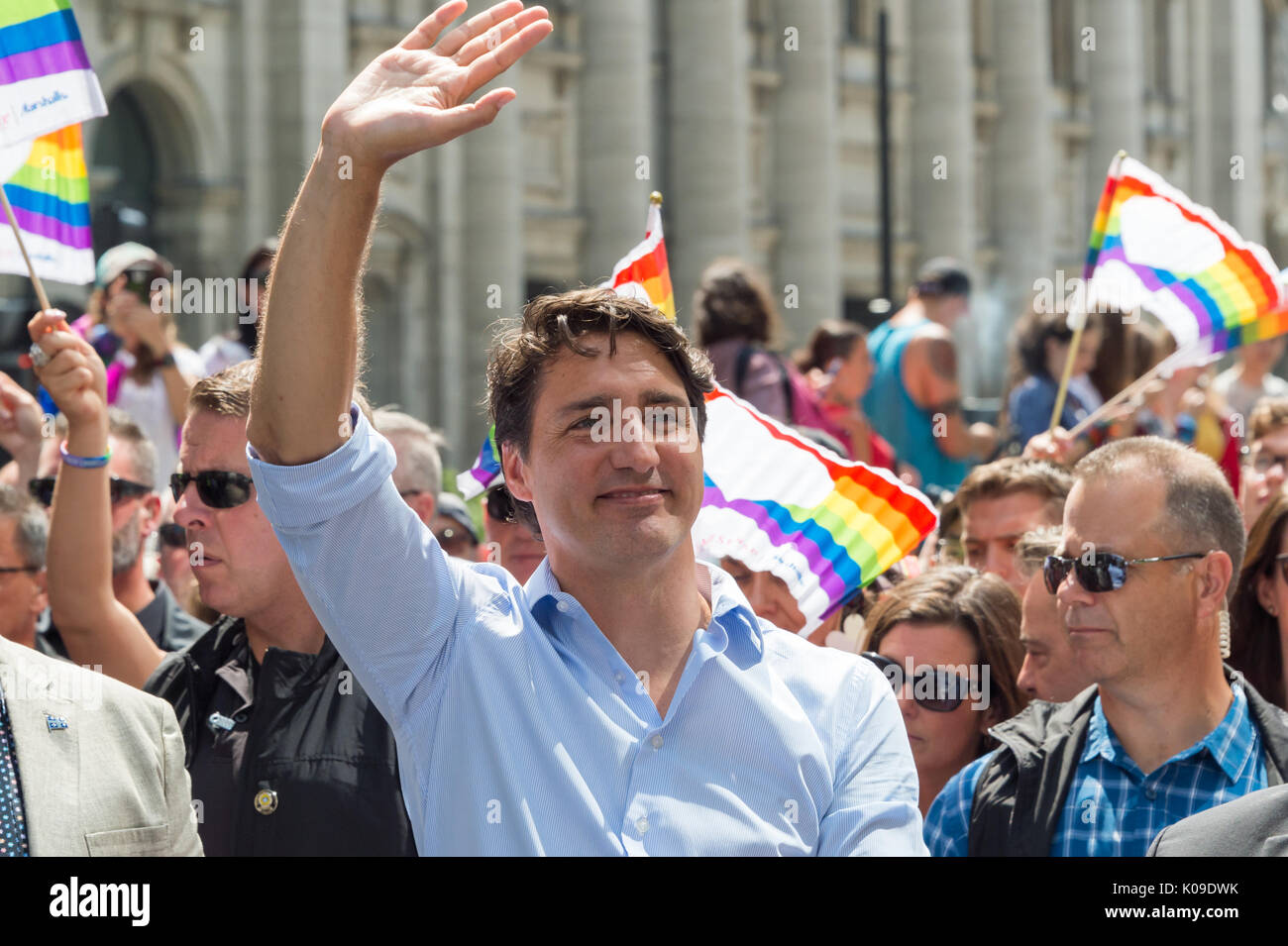 Montreal, CANADA. 20th August, 2017. Canadian Prime Minister Justin Trudeau takes part in Montreal Pride Parade. Stock Photo