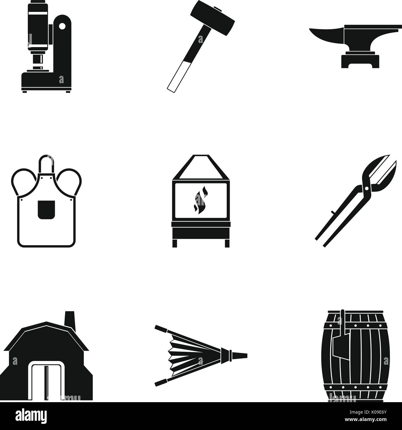 Blacksmith equipment icon set, simple style Stock Vector