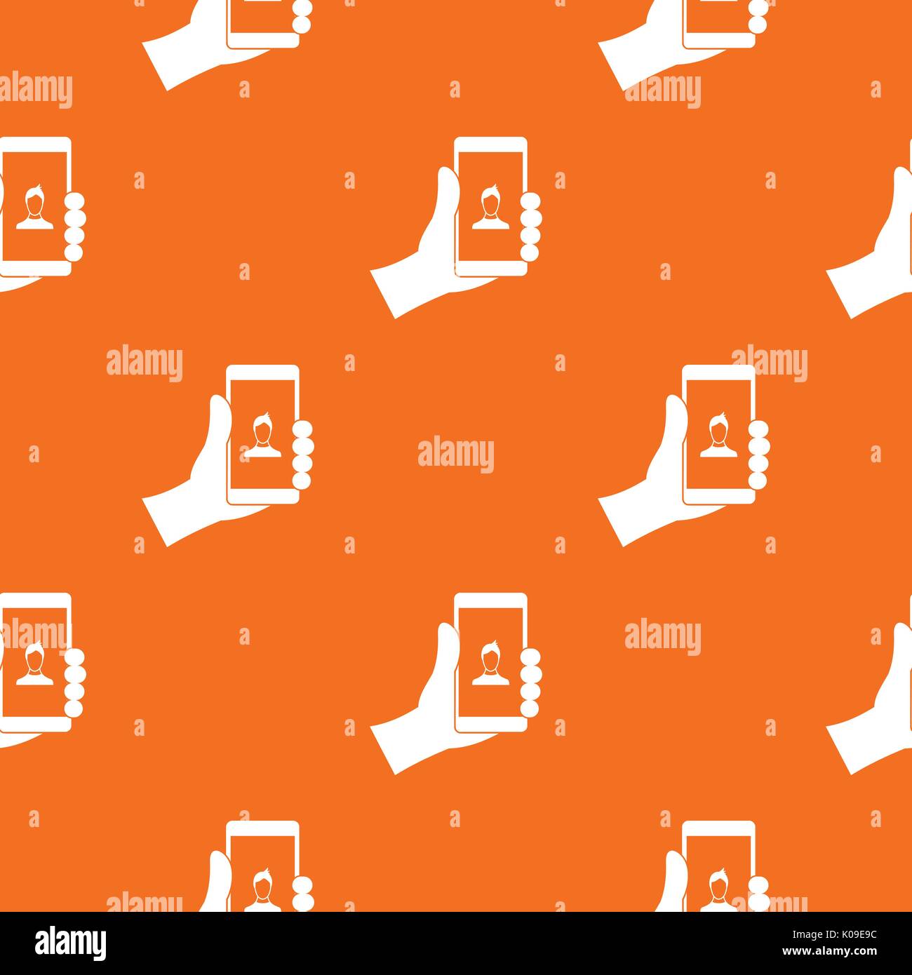 Hand holding smartphone with photo pattern seamless Stock Vector