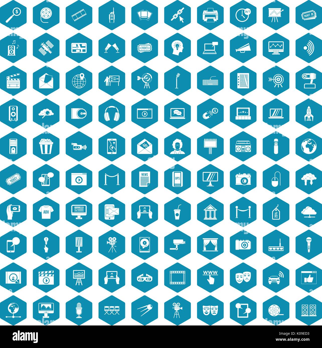 100 multimedia icons sapphirine violet Stock Vector