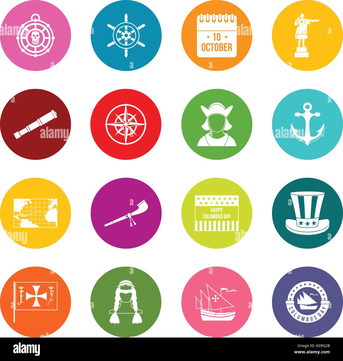 Columbus Day icons many colors set Stock Vector Image & Art - Alamy
