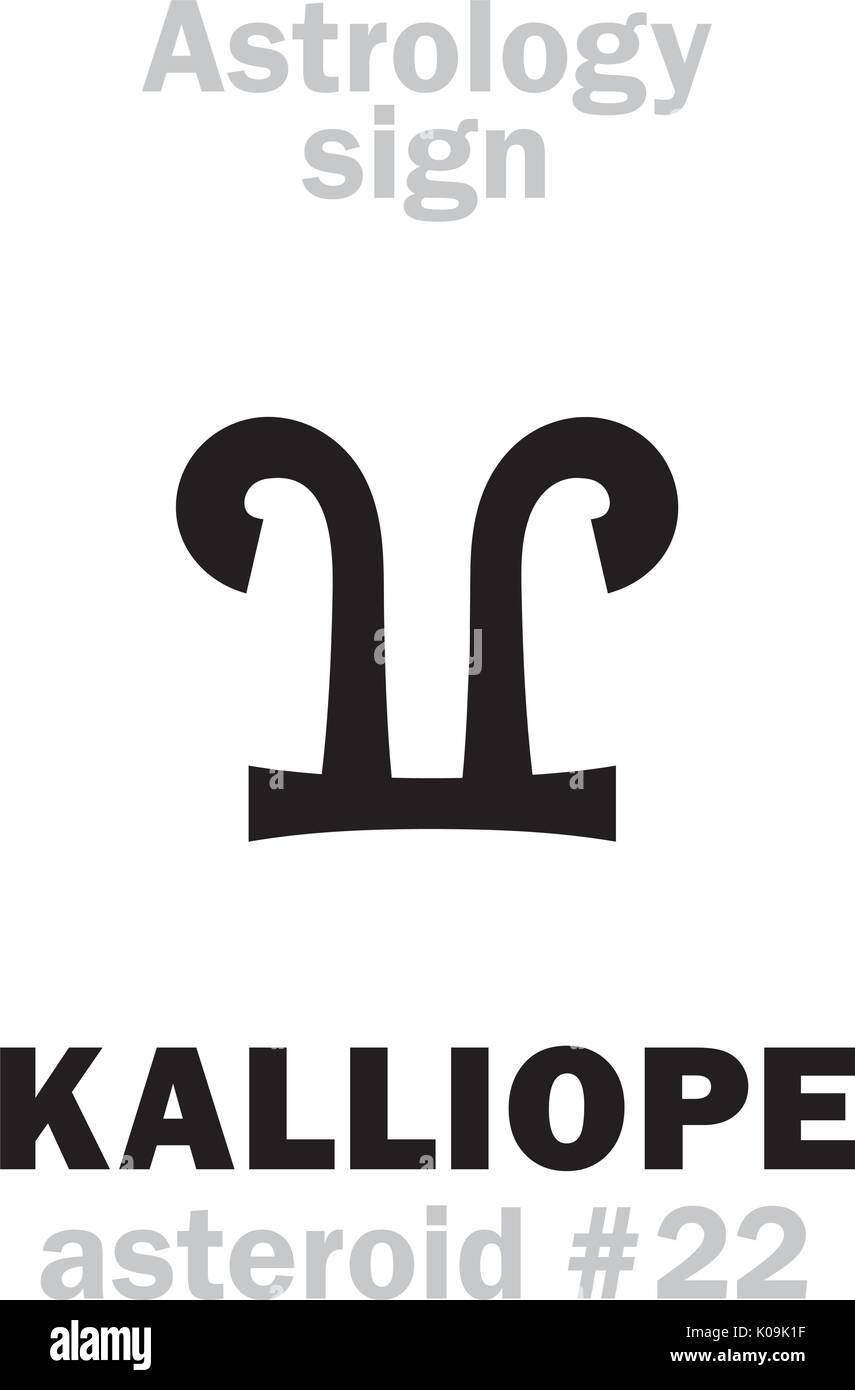 Astrology Alphabet: KALLIOPE (muse of epic poetry), asteroid #22. Hieroglyphics character sign (single symbol). Stock Vector