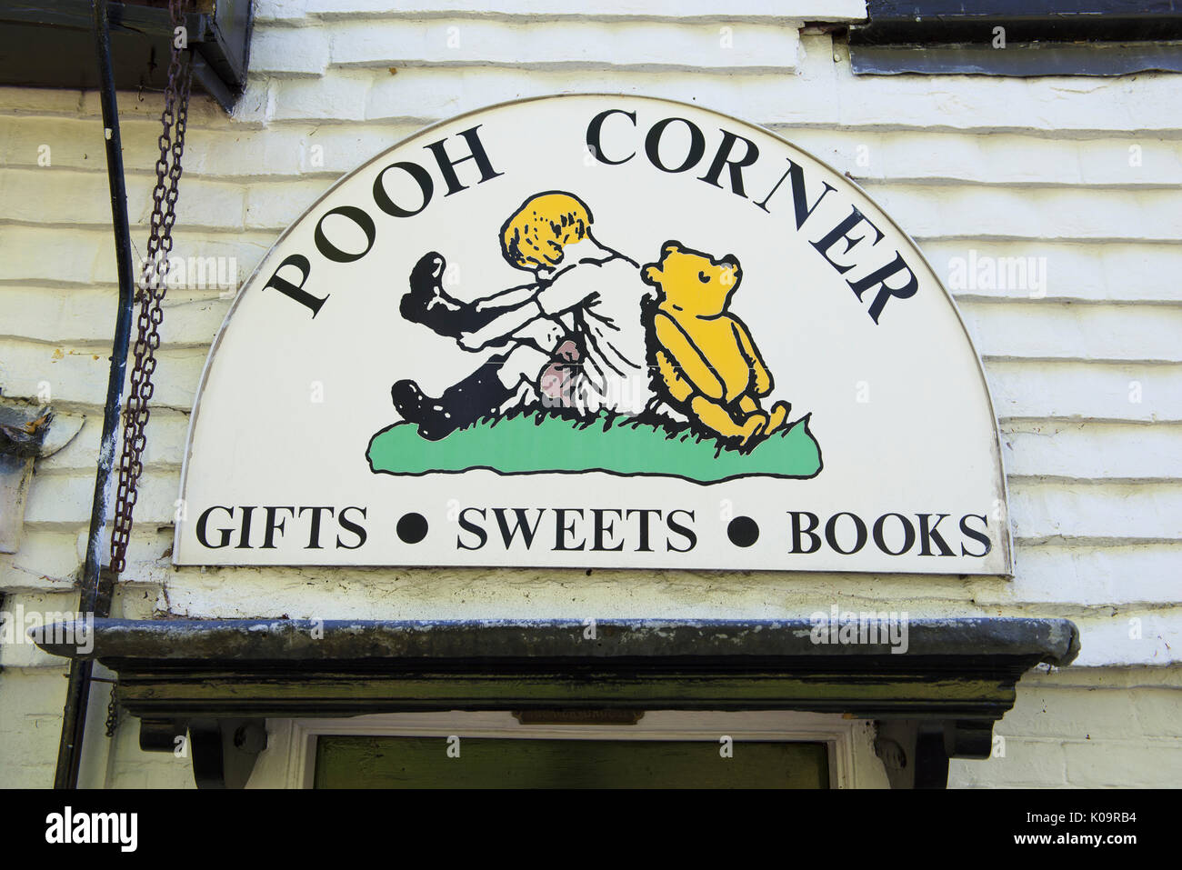 Shop sign for "Pooh Corner" in the village of Hartfield, East Sussex