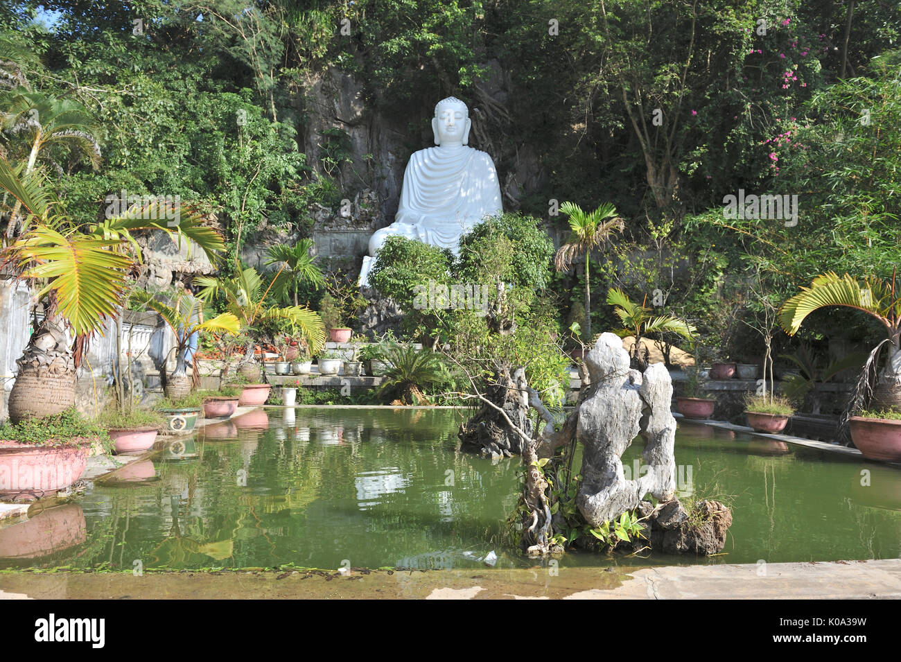 Statue of Shakyamuni Buddha in lotus position, Linh Ung Non Nuoc Pagoda. Da Nang. VIETNAM Stock Photo