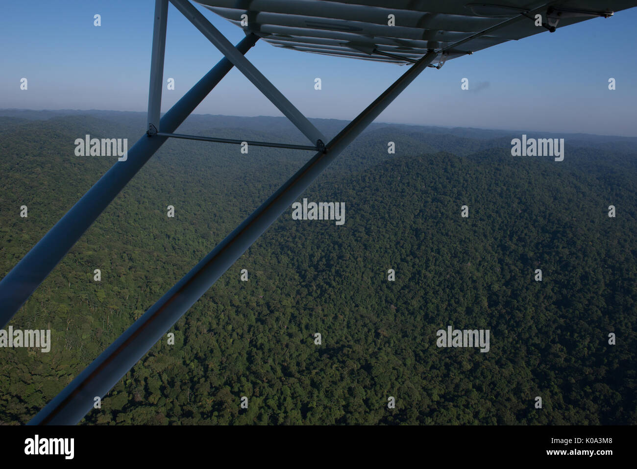 Ultra light aircraft flying over the Atlantic Rainforest Stock Photo