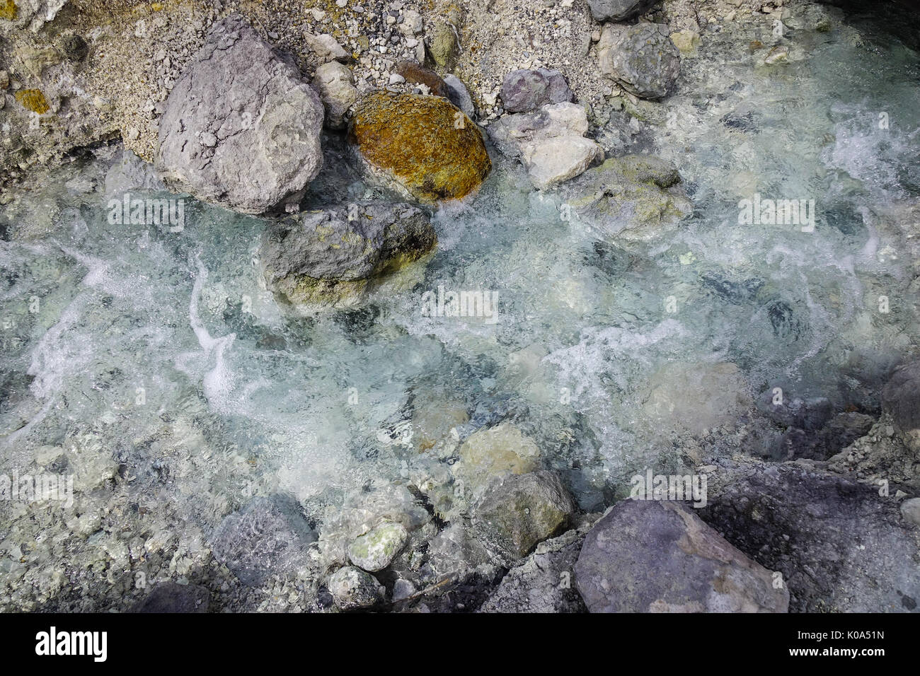Hot water stream at Tamagawa Hot Spring in Akita, Japan. Tamagawa is