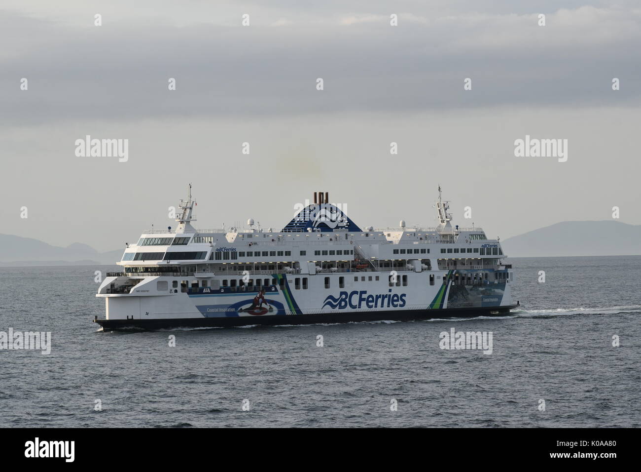 TSAWASSEN, BC, CANADA. AUGUST 14, 2017. The Coastal Inspiration arrives at Tsawassen Ferry Terminal. The Coastal `C` Class ferry is the largest double Stock Photo