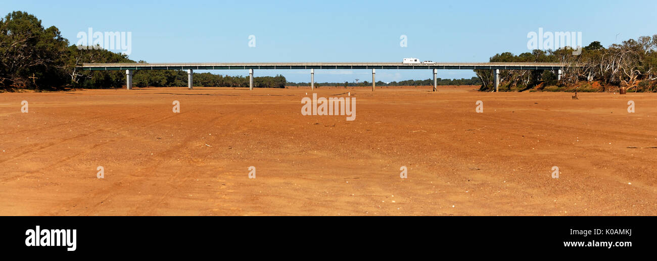 Road bridge crossing over a dry riverbed, Carnarvon, Gascoyne, Western