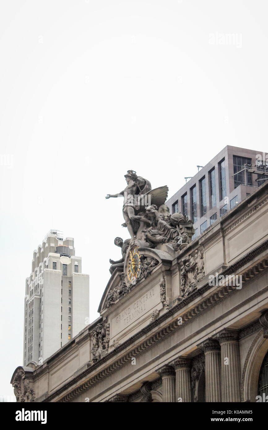 New York, USA - September 26, 2016: Close up image of the  Glory of Commerce, a sculptural group by Jules-Felix Coutan featuring Hercules, Minerva and Stock Photo