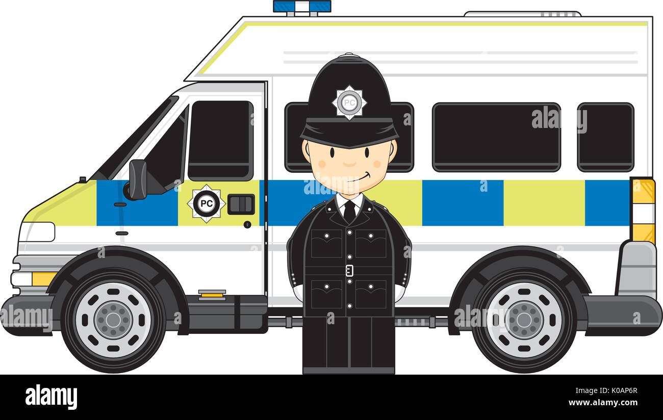 Cute Cartoon British Policeman and Police Van Vector illustration Stock  Vector Image & Art - Alamy
