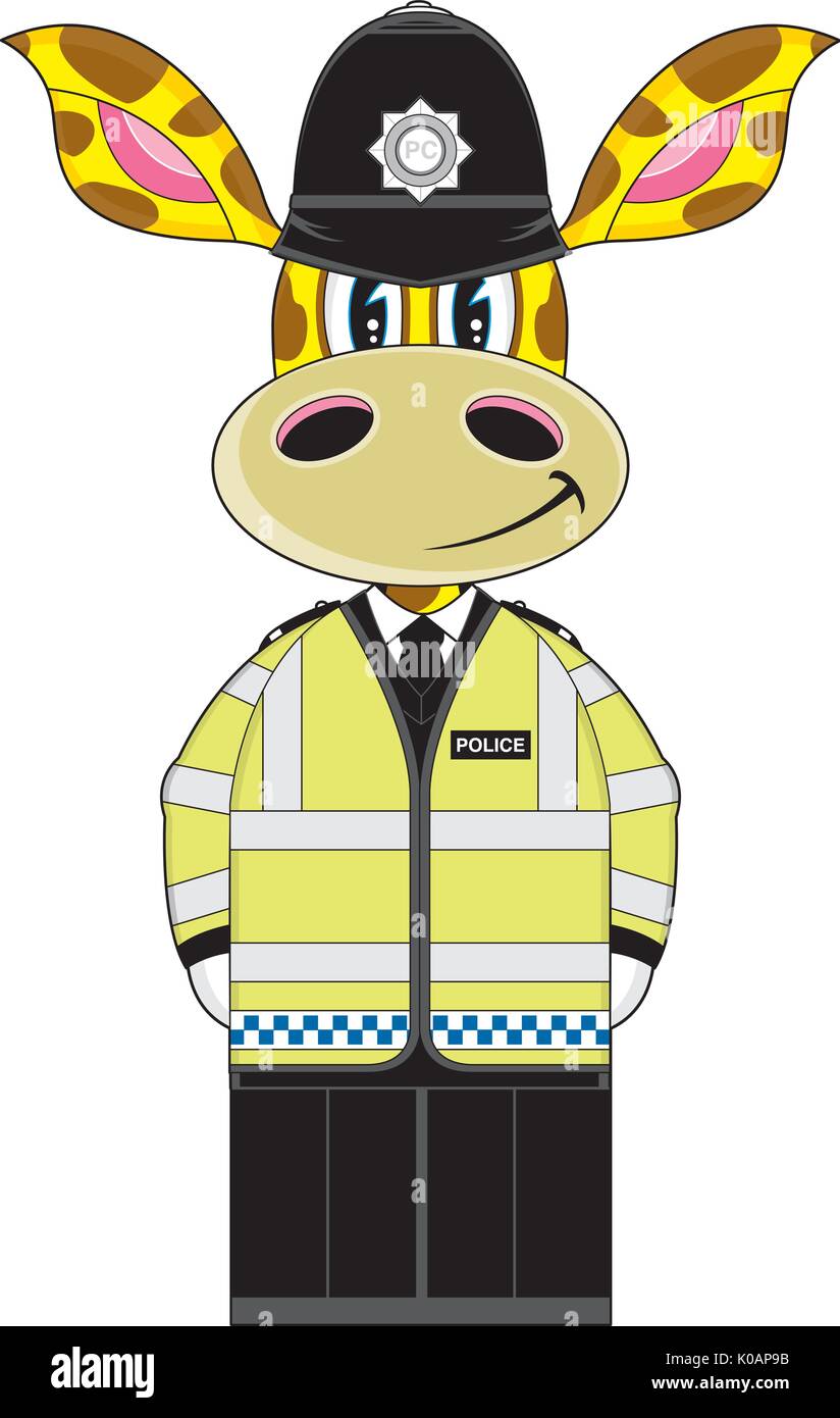 Cute Cartoon British Giraffe Policeman Vector Illustration Stock Vector ...