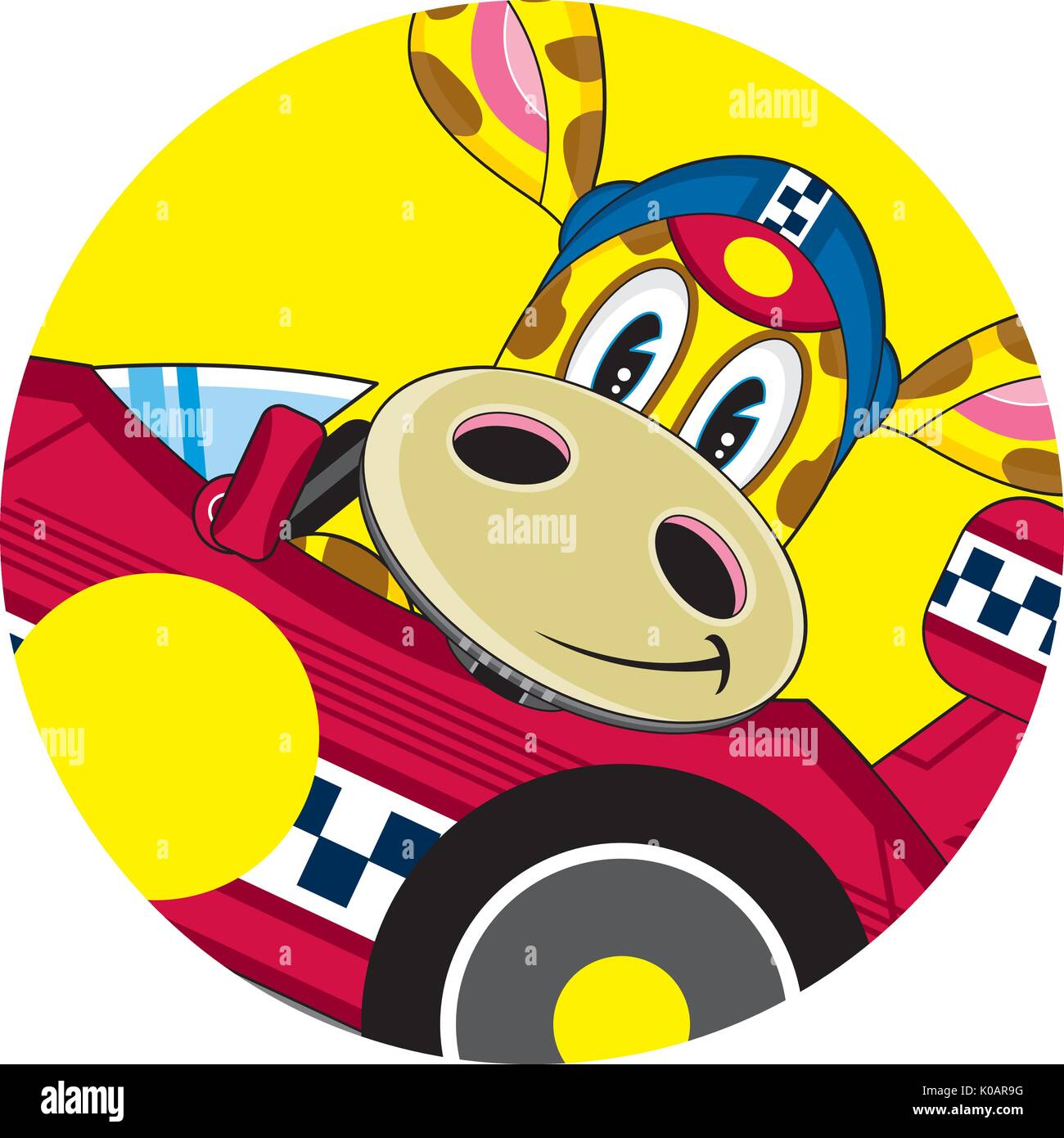 Cute Cartoon Giraffe Motor Racing Driver with Sports Car Stock Vector ...
