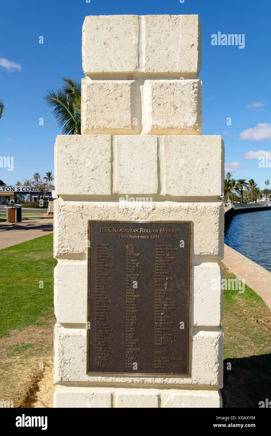 Memorial, roll of honour for the sailors of the HSK Kormoran, Carnarvon, Gascoyne, Western Australia Stock Photo