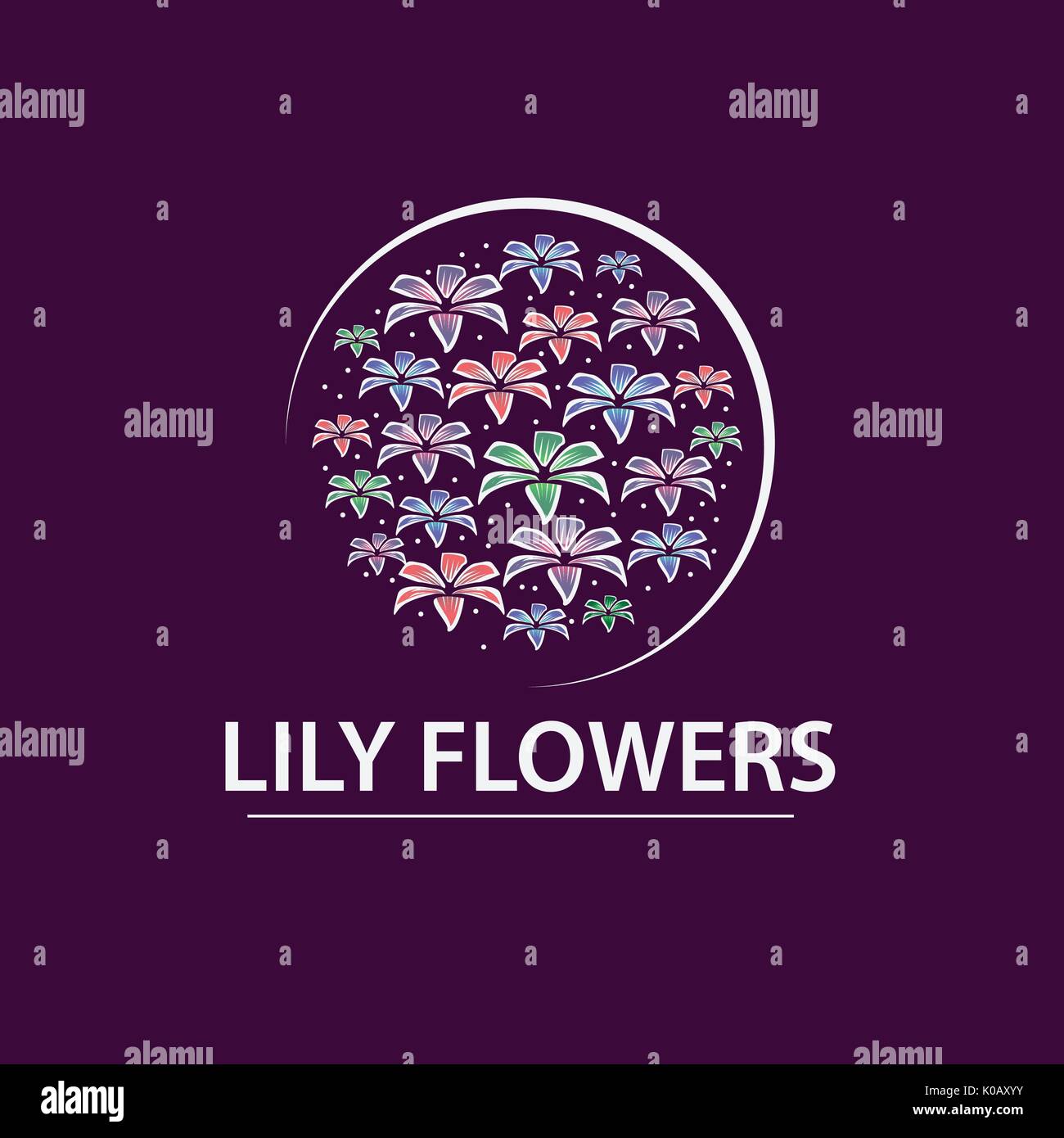 stylish lily flowers logo forms a circle, illustration design, isolated