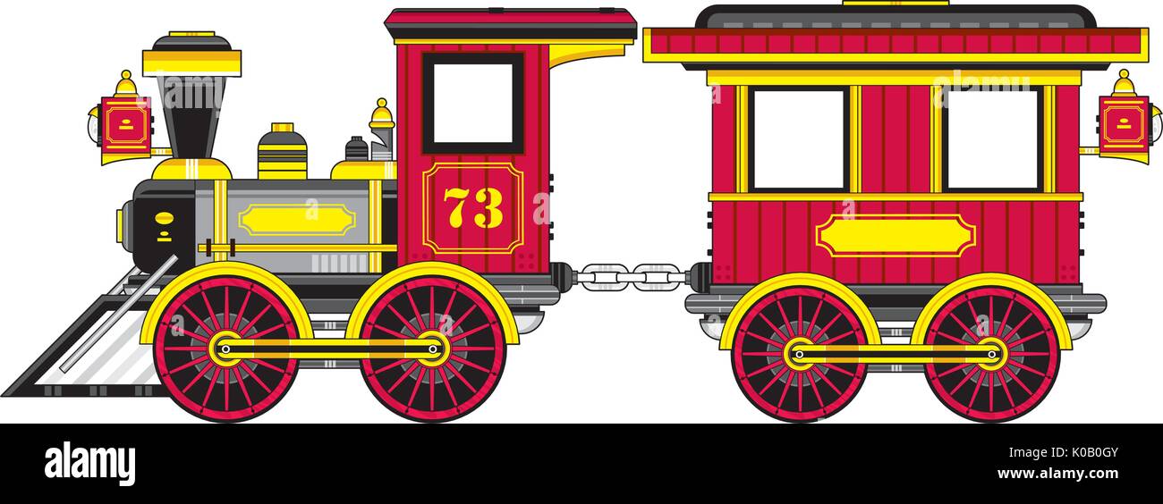 Cartoon Vintage Wild West Steam Train Vector Illustration Stock Vector