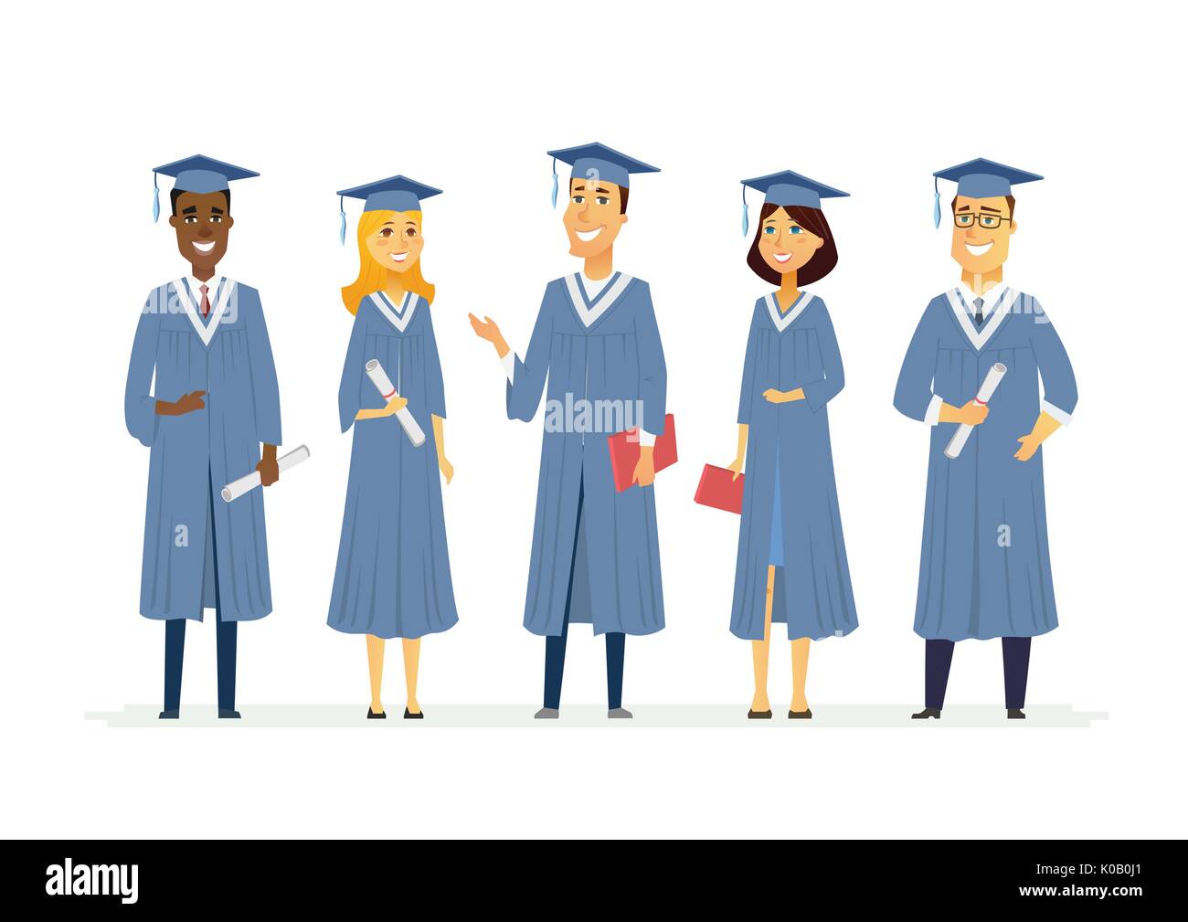 Happy graduating students - cartoon people characters isolated illustration Stock Vector