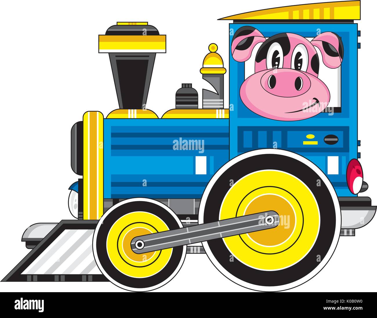 Cartoon Steam Train with Pig Driver Vector Illustration Stock Vector
