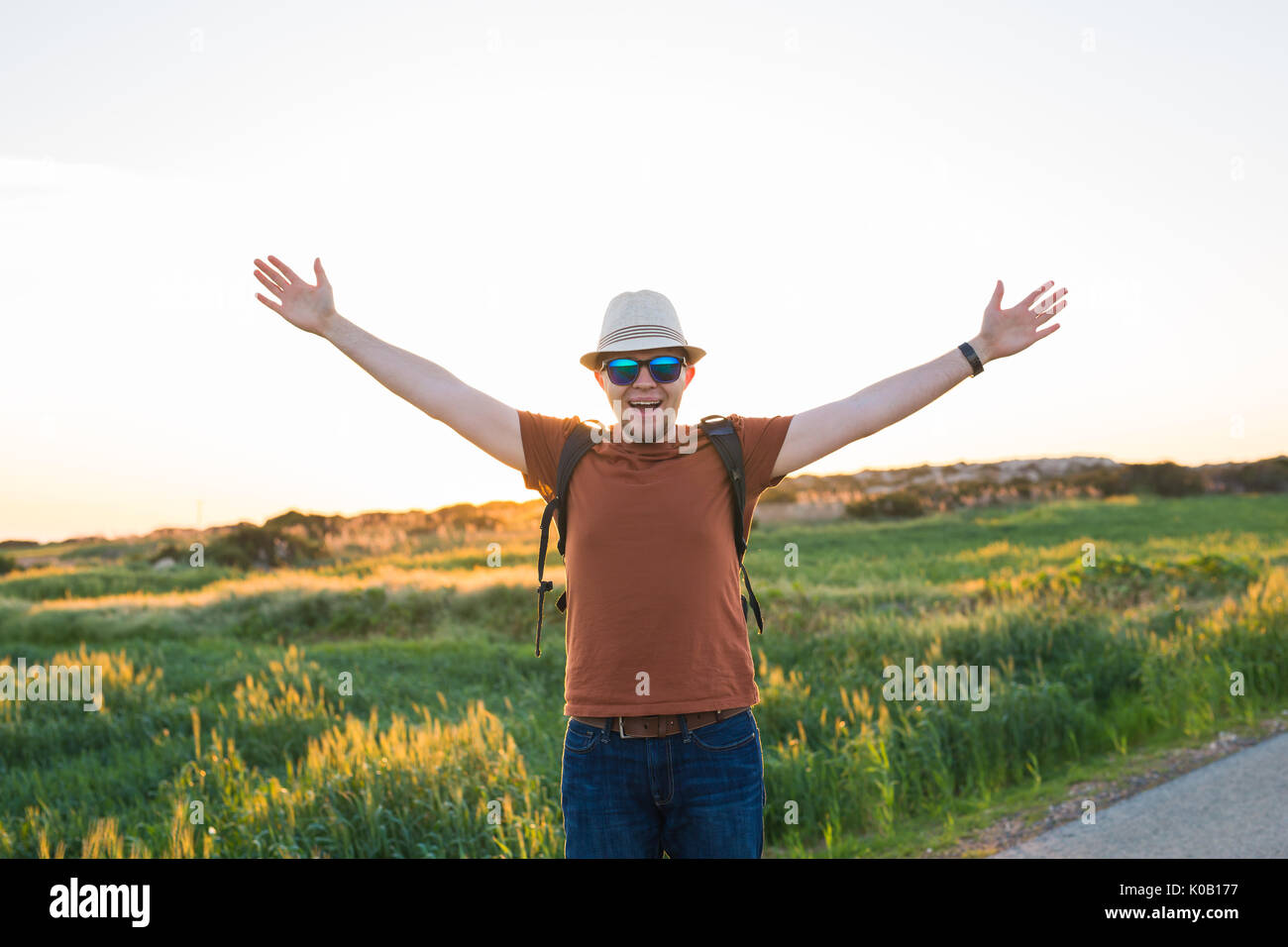 Business man raises arms hi-res stock photography and images - Alamy