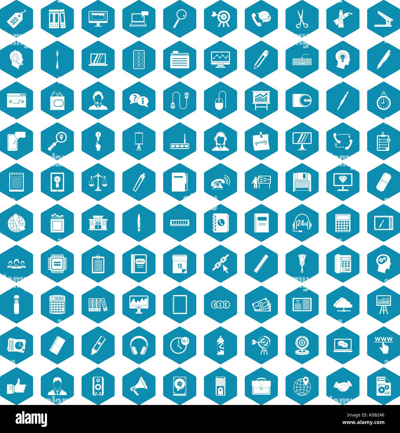 100 office work icons sapphirine violet Stock Vector