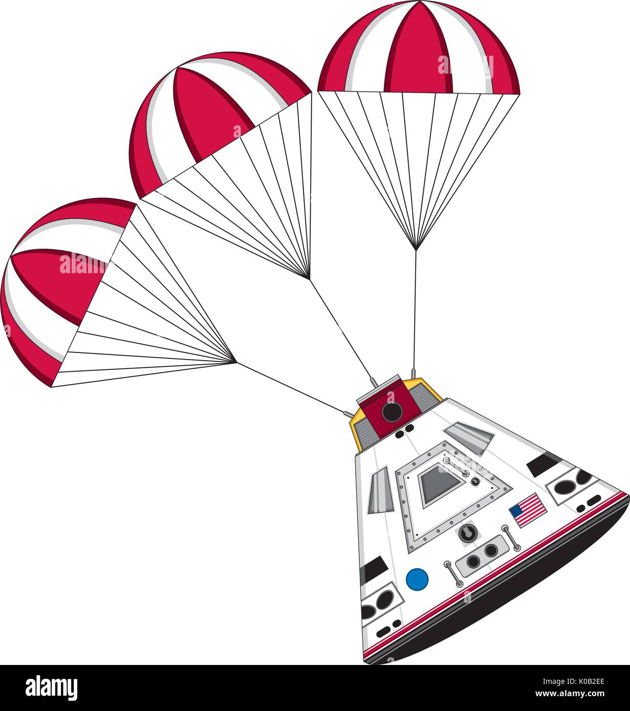 Cartoon Space Capsule Vector with Parachutes Illustration Stock Vector