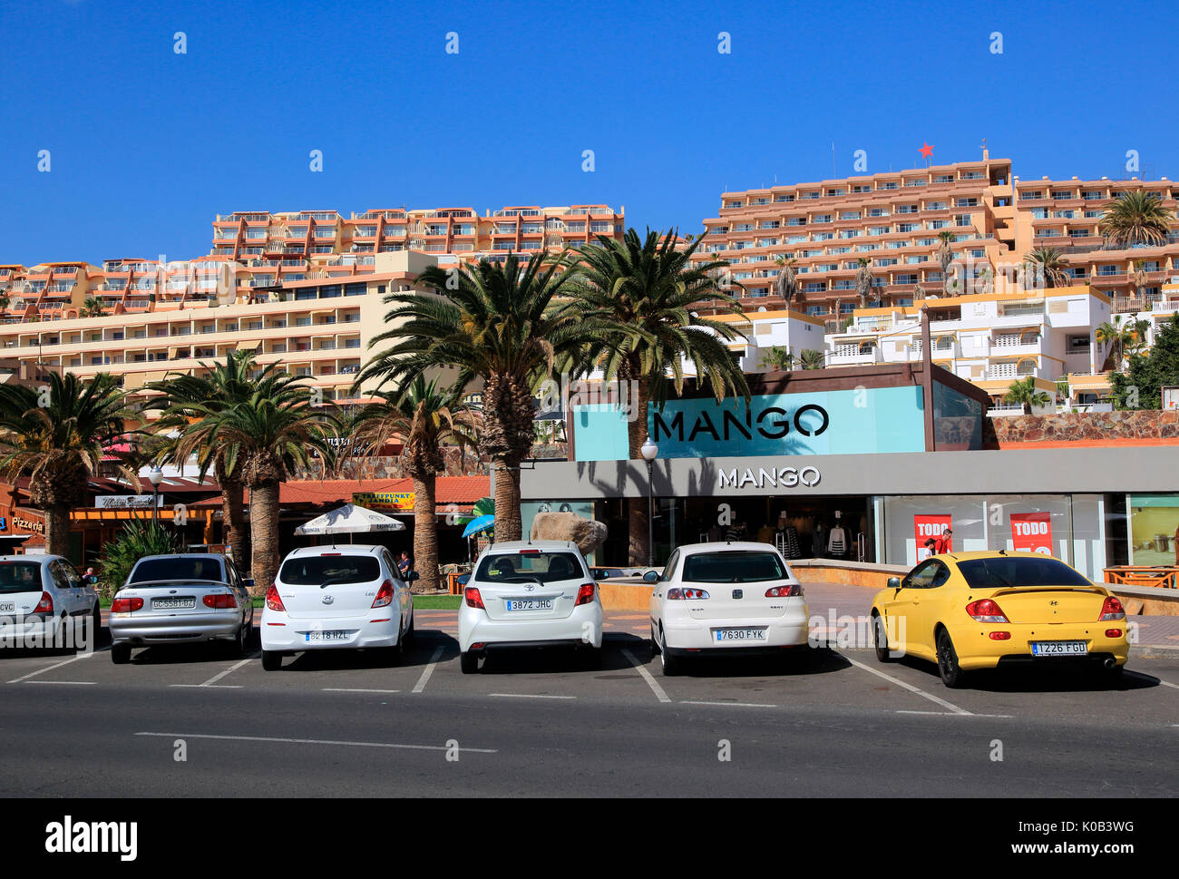 Hotels and shops at Solana Matoral, Morro Jable, Jandia peninsula,  Fuerteventura, Canary Islands, Spain Stock Photo - Alamy