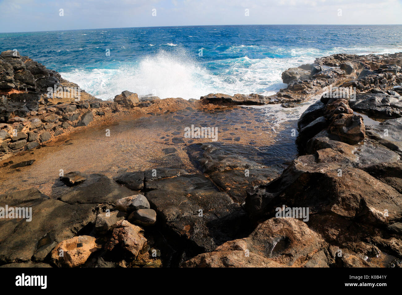 Coastline at Museo de la Sal, Salt museum, Las Salinas del Carmen, Fuerteventura, Canary Islands, Spain Stock Photo