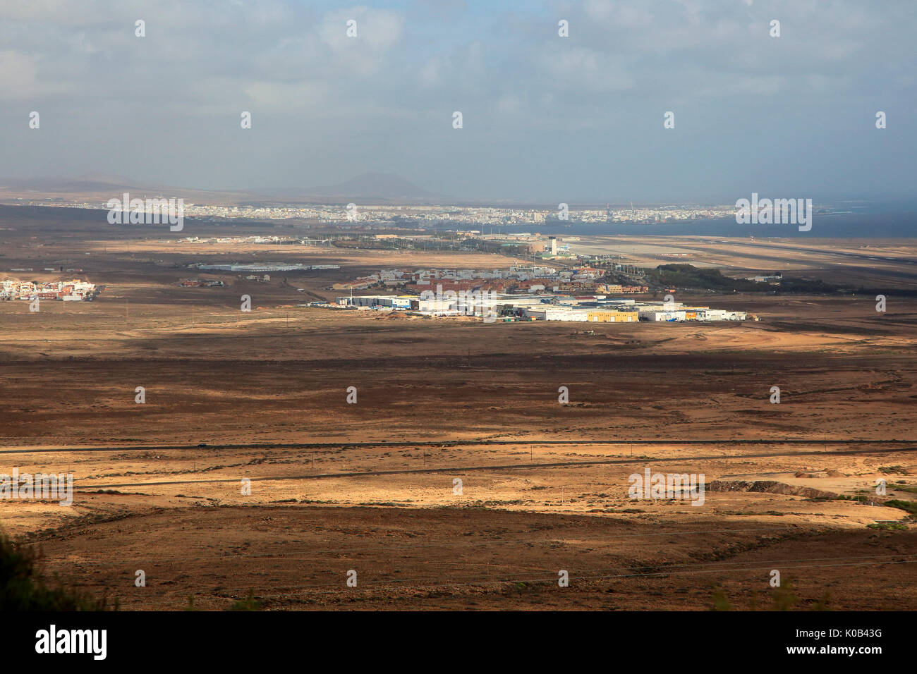 View of coastal plain and town of Puerto del Rosario, Fuerteventura, Canary Islands, Spain Stock Photo