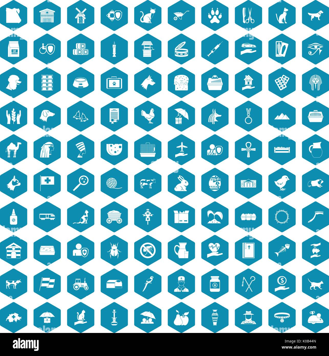 100 pets icons sapphirine violet Stock Vector