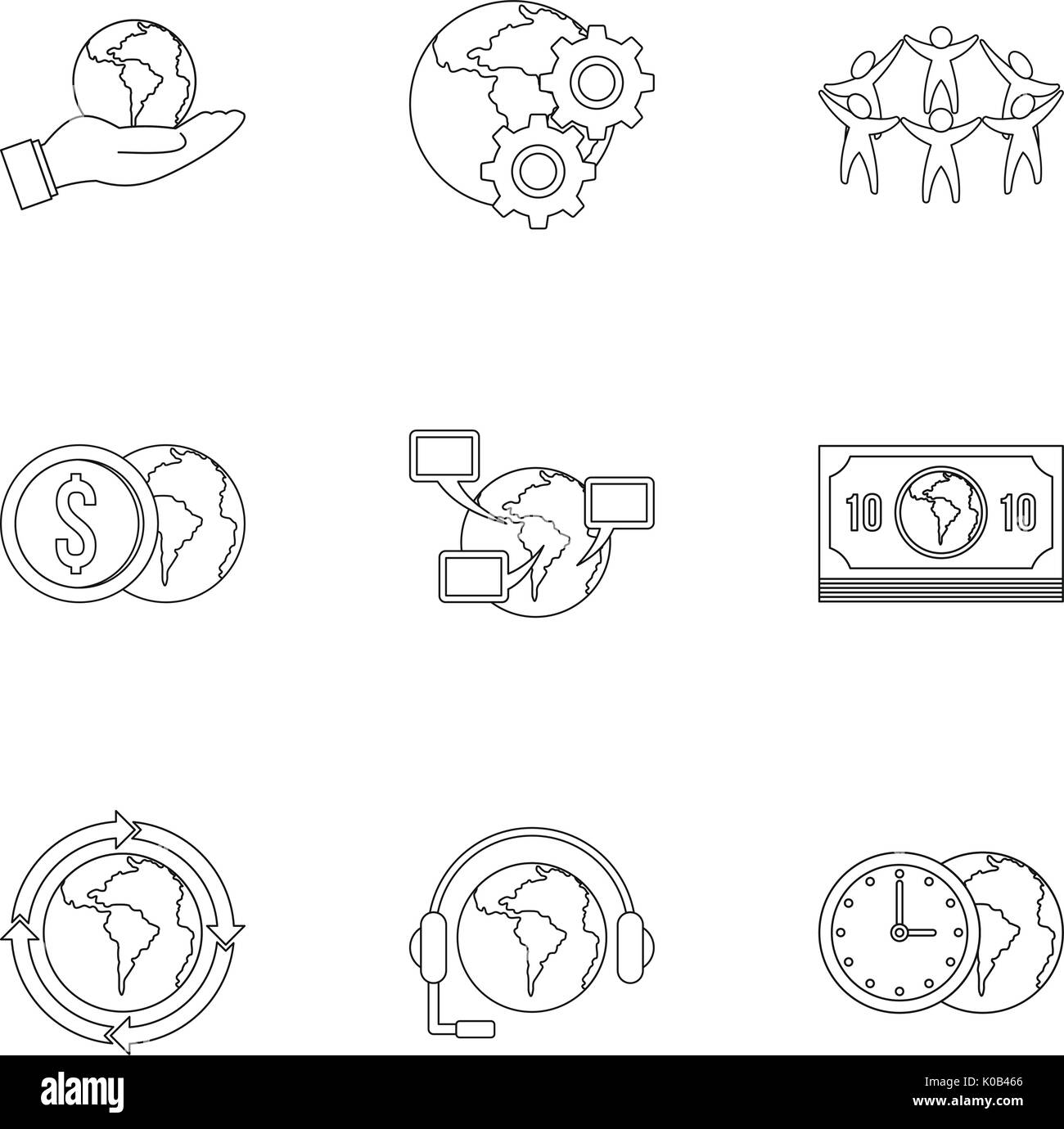 Global network icon set, outline style Stock Vector Image & Art - Alamy