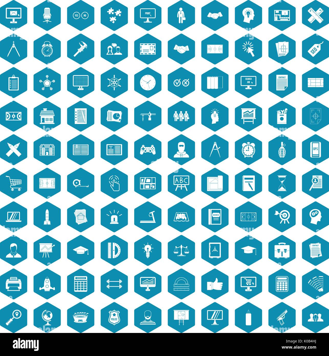 100 plan icons sapphirine violet Stock Vector