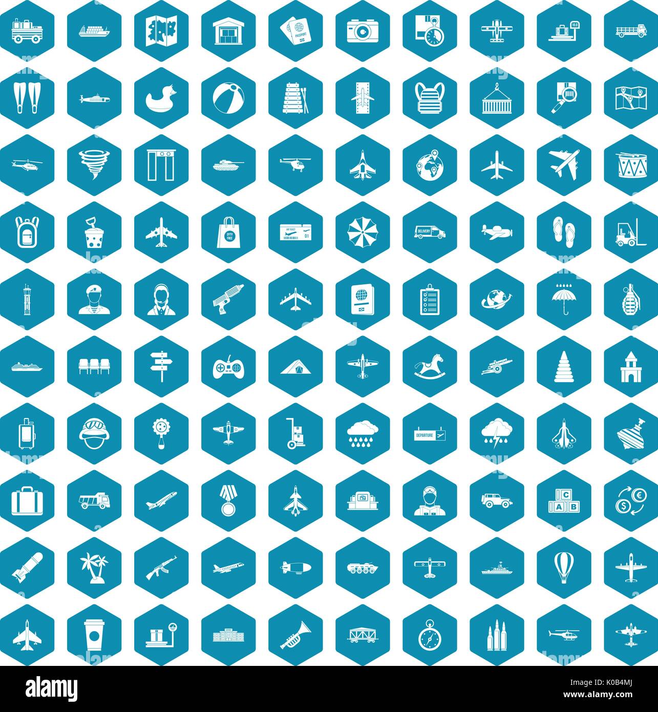 100 plane icons sapphirine violet Stock Vector