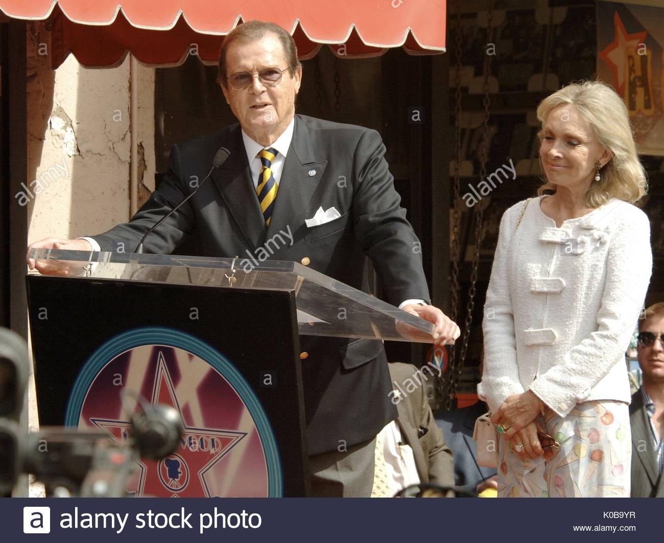 sir roger moore receives a long overdue star on the hollywood walk of fame in hollywood