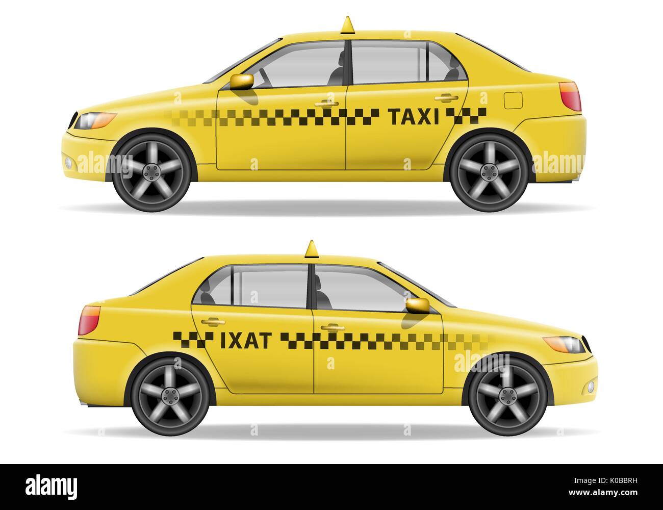 Realistic yellow Taxi car. Car mockup isolated on white. Taxi vector illustration Stock Vector