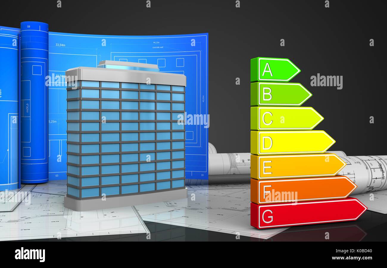 3d illustration of generic building with drawing roll over black ...