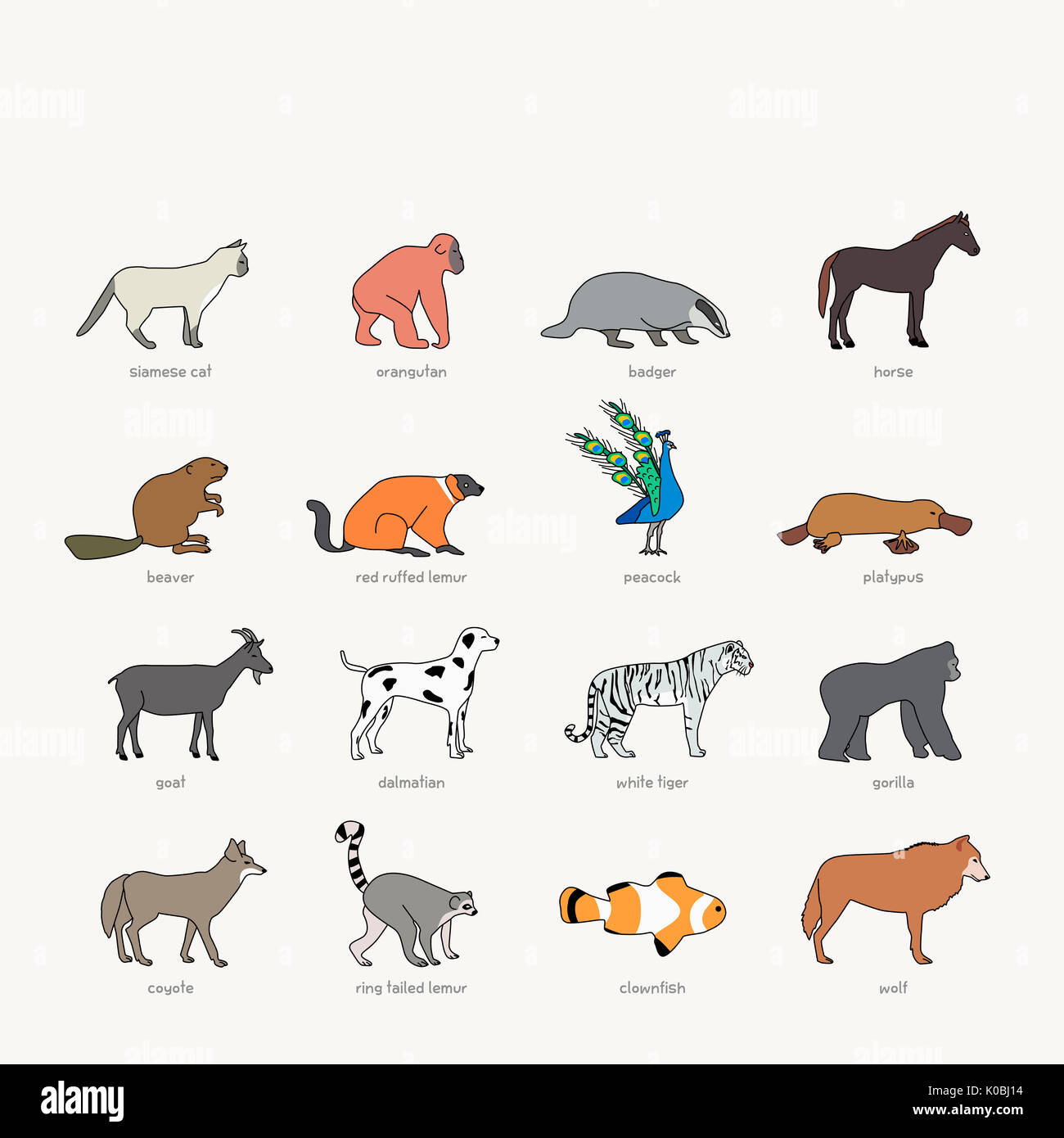 Icons of various animals Stock Photo - Alamy