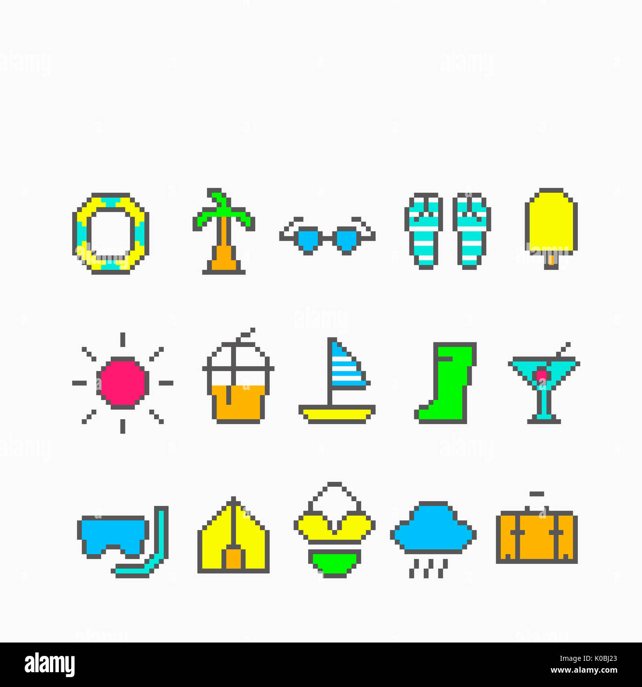 Various pixel icons related to summer vacation Stock Photo - Alamy